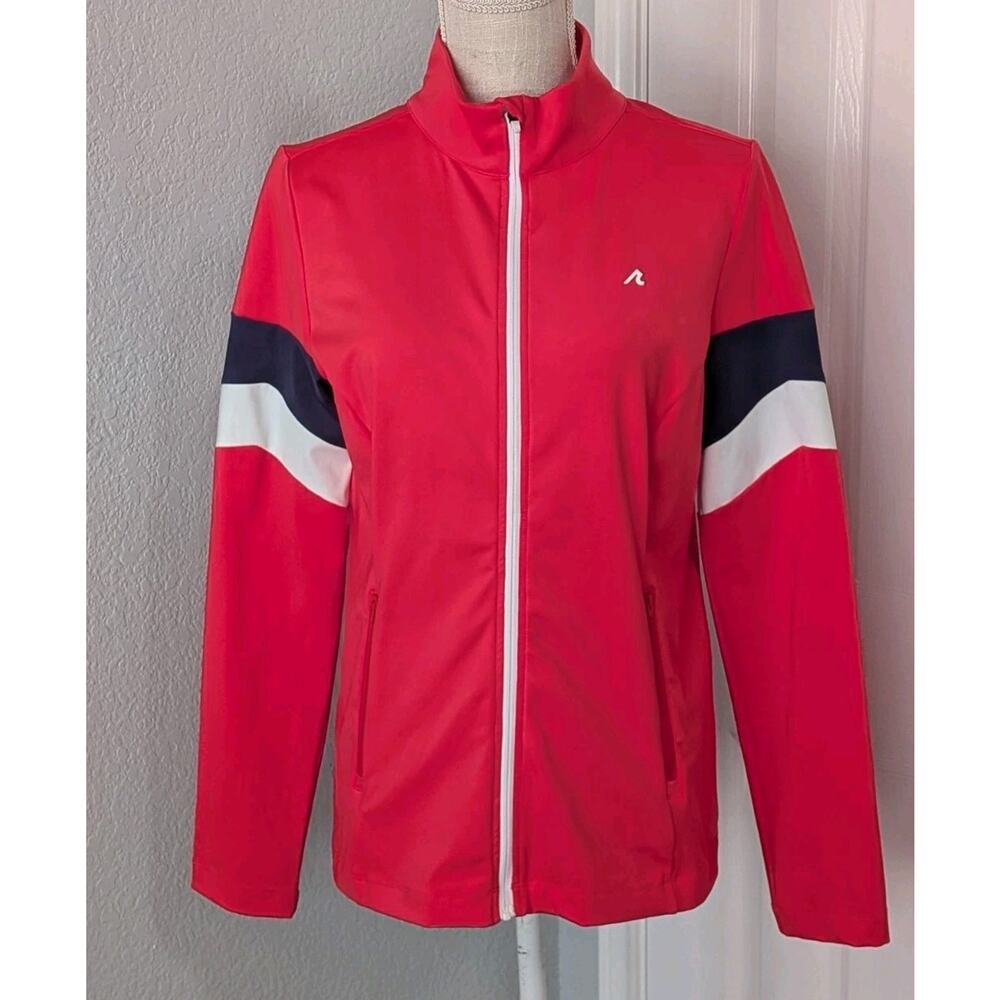 Redvanly Full Zip Jacket Womens Medium Red White Golf Performance Stretch *READ*
